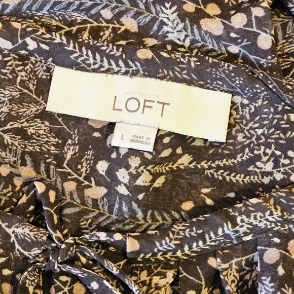 Ann Taylor - LOFT - Long sleeve brown/pink floral sheer blouse - Picture 9 of 9